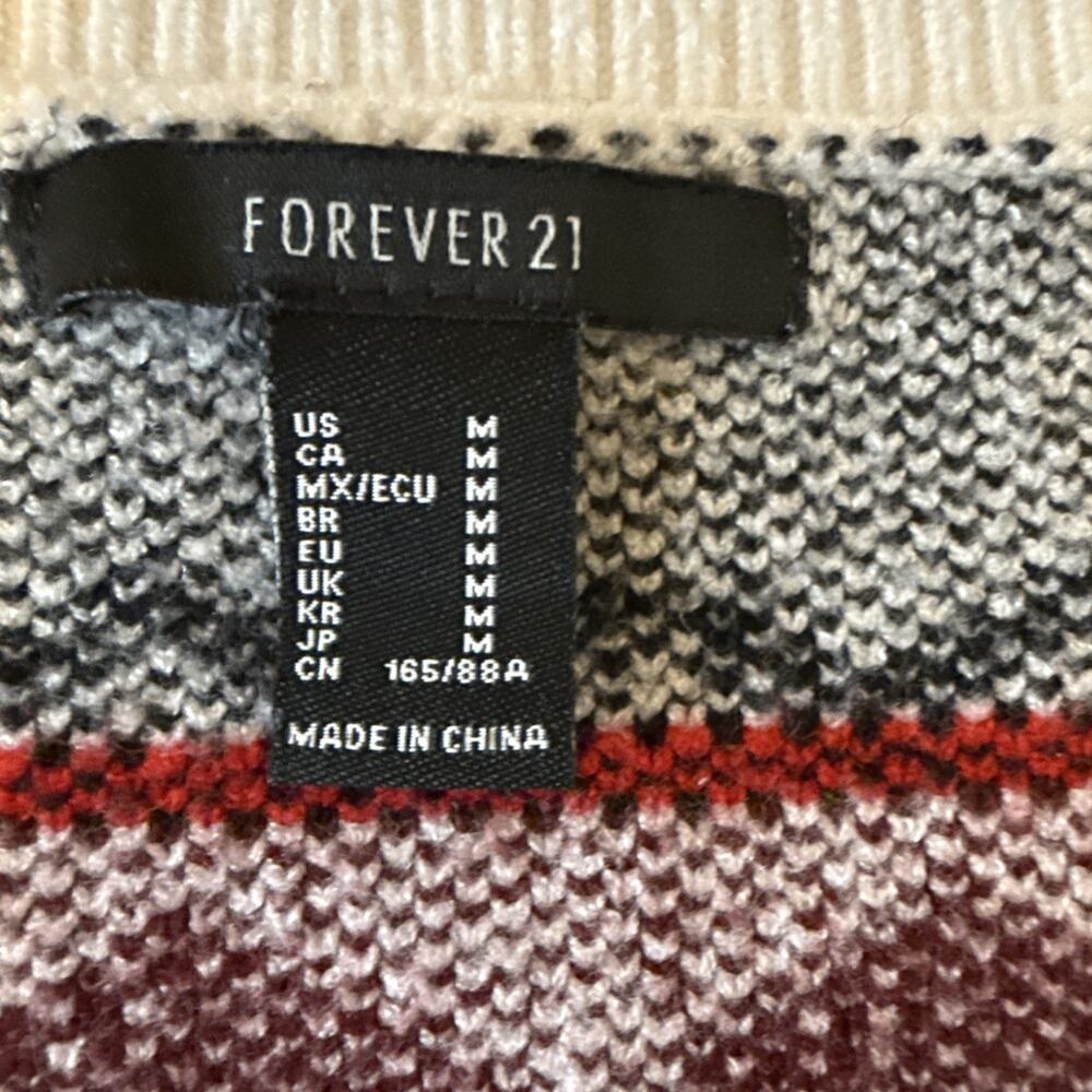 Forever 21 Fair Isle Red Cropped V Neck Knit Sweater Womens M Aztec Boho Holiday - Picture 5 of 11